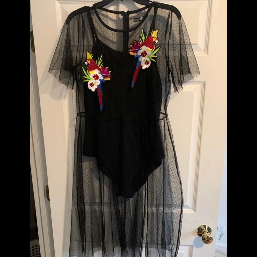 Women’s Floral Embroidered Sheer Mesh Bodysuit dress sz 10